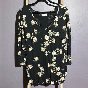 Maurices Black Floral Long Sleeve Blouse